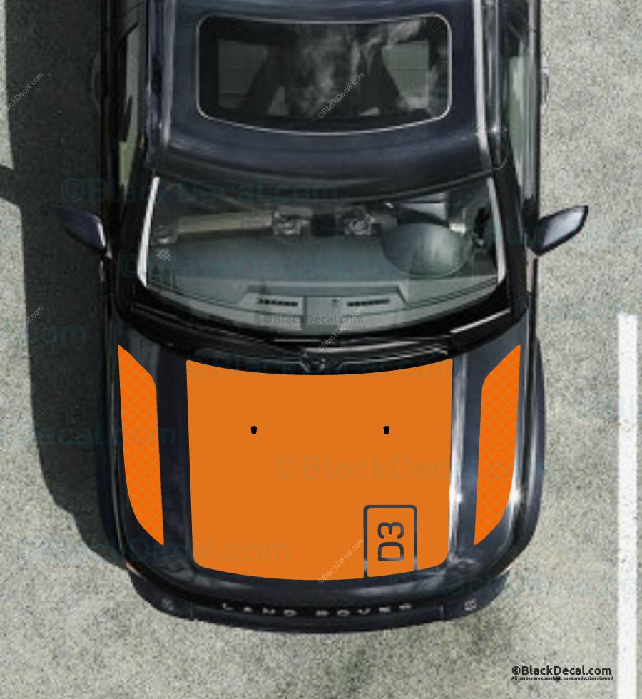 Land Rover Discovery 3 matt orange bonnet decal with side kit